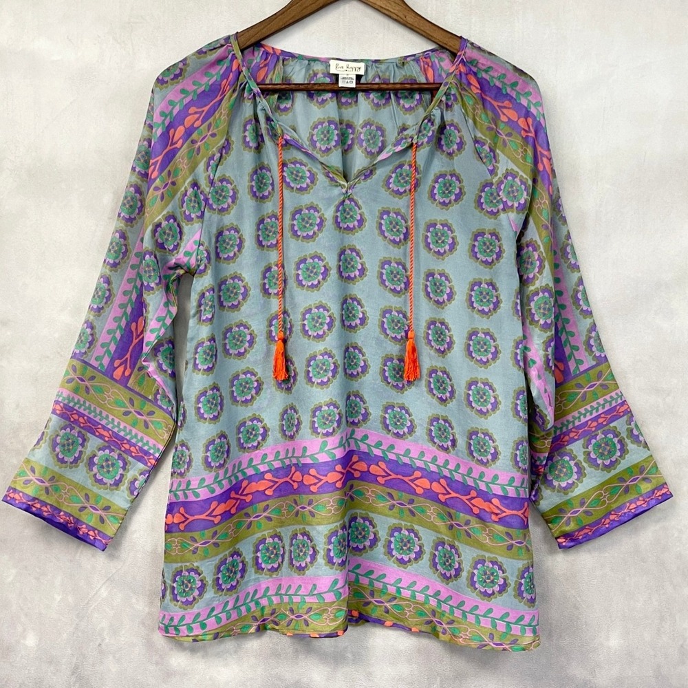 Natural Life Live Happy Boho Floral Tassel Peasant Top Women Small Flowy Indie - Picture 13 of 13